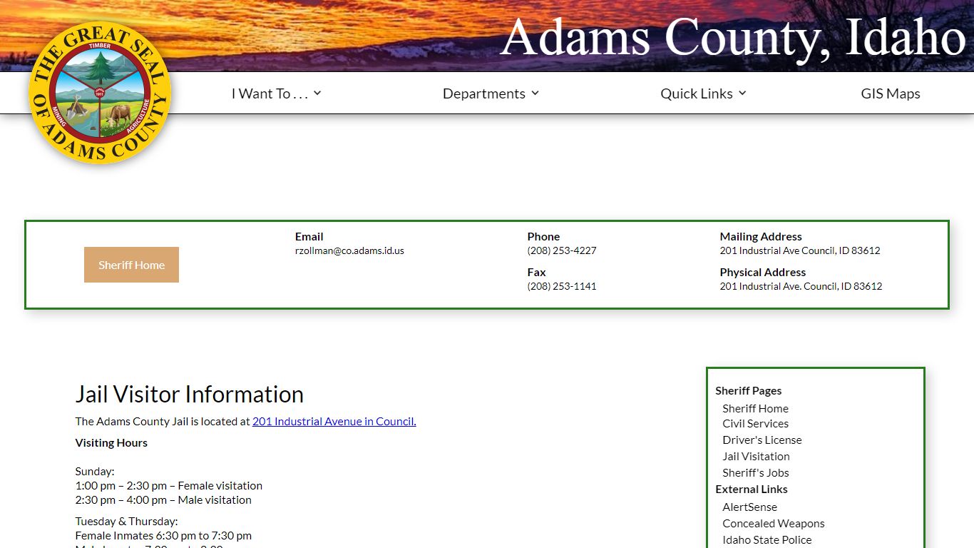 Jail Visitor Information | Adams County, Idaho